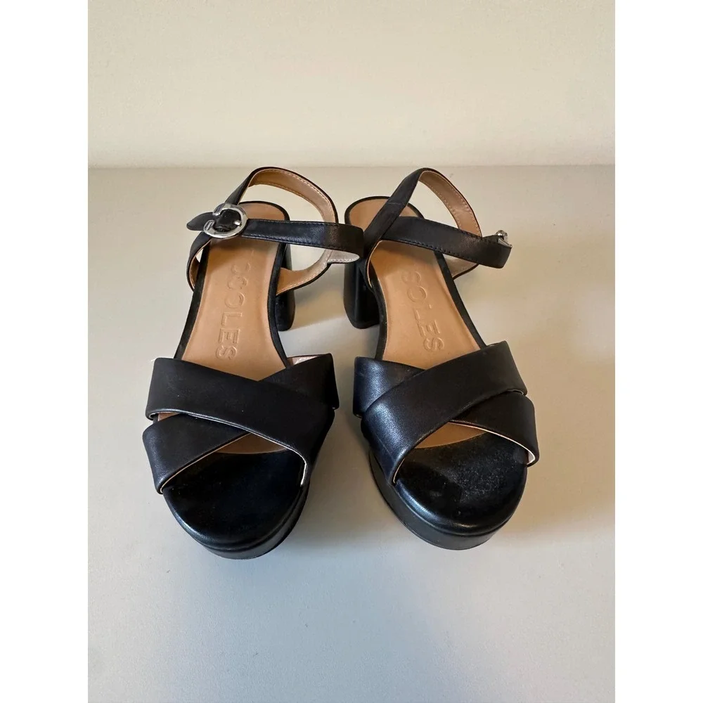 Aerosoles Black Platform Block Heel Sandals with Ankle Strap | Size 5.5